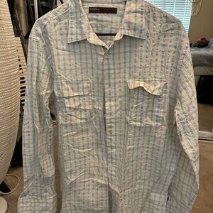 Perry Ellis Men’s Multicolor White Longsleeve Causal Button Down Large Plaid
